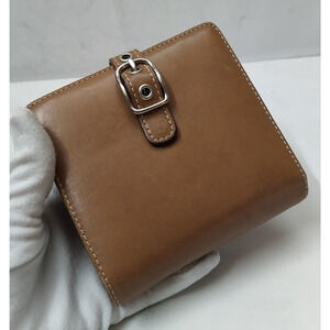 Coach Brown Leather Buckle Credit Card ID Window Bifold Square Wallet - Vintage